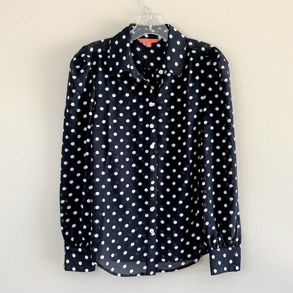 ModCloth Classic Polka Dot Chiffon Blouse, Navy White, XS NWOT - Picture 2 of 11